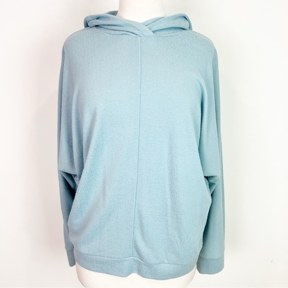 TWO BY VINCE CAMUTO LIGHT BLUE HOODED BANDED HEM PULLOVER SHIRT WOMENS SZ SMALL - Picture 1 of 7